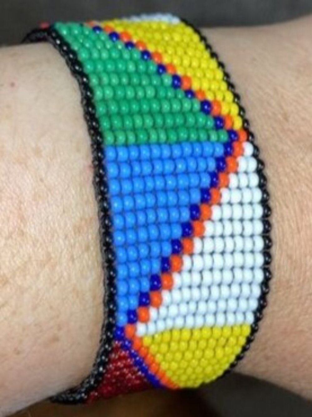 Aztec Triangle Micro Bead Geometric Patterned Bracelet Multicolored 6.25 x 1 in